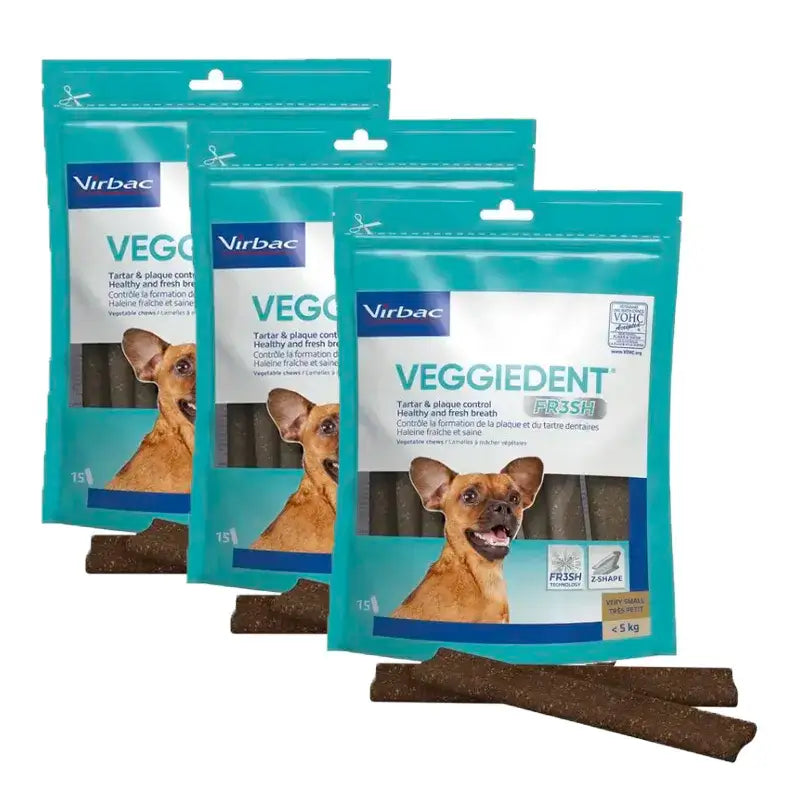 Virbac Veggiedent Fr3sh XS, Zahnpflege-Snacks für Hunde sehr kleiner Rassen, 3er-Pack