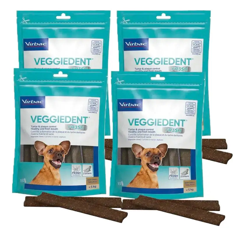 Virbac Veggiedent Fr3sh XS, Zahnpflege-Snacks für Hunde sehr kleiner Rassen, 4er-Pack