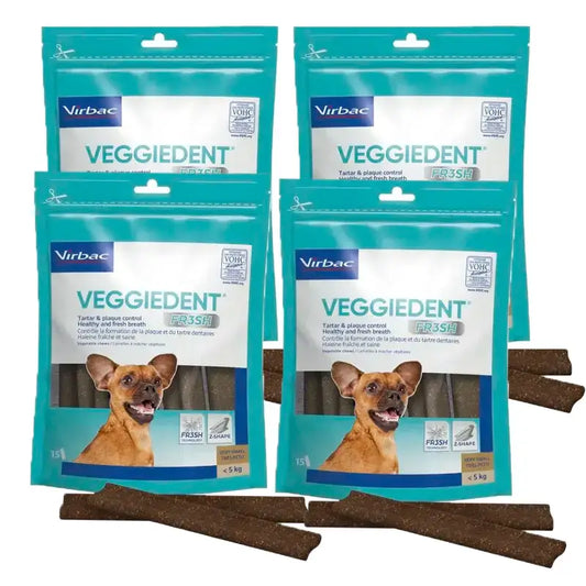 Virbac Veggiedent Fr3sh XS, Zahnpflege-Snacks für Hunde sehr kleiner Rassen, 4er-Pack