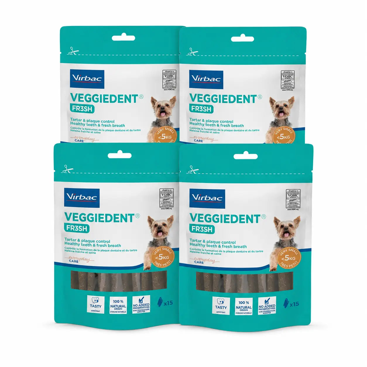 Virbac Veggiedent Fr3sh XS, Zahnpflege-Snacks für Hunde sehr kleiner Rassen, 4er-Pack