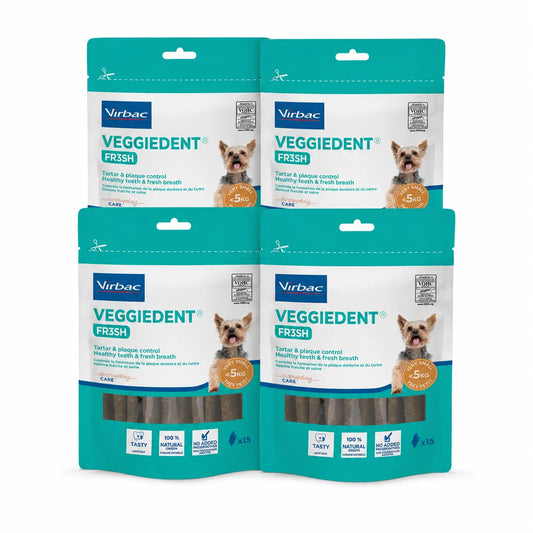 Virbac Veggiedent Fr3sh XS, Zahnpflege-Snacks für Hunde sehr kleiner Rassen, 4er-Pack