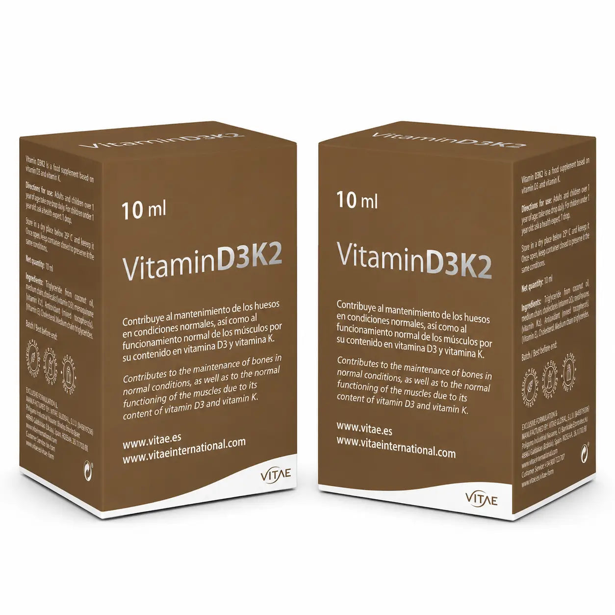 Vitae Health Innovation, S.L. Vitamin D3K2, 10Ml , Packung 2