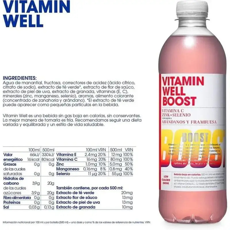 Vitamin Well Pack Boost Heidelbeere/Himbeere, 12 Stück x 500 ml