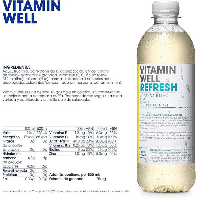 Vitamin Well Erfrischung Limonade/Kiwi, 500 ml