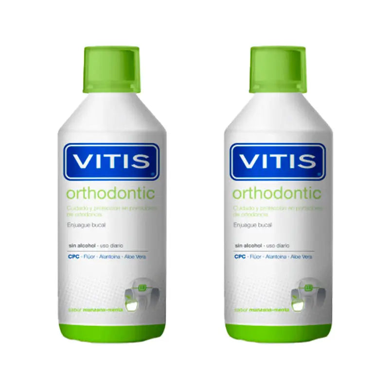 VITIS Duplo Kieferorthopädische/kieferorthopädische Mundspülung mit Minz-Apfel-Geschmack 2x1000 ml