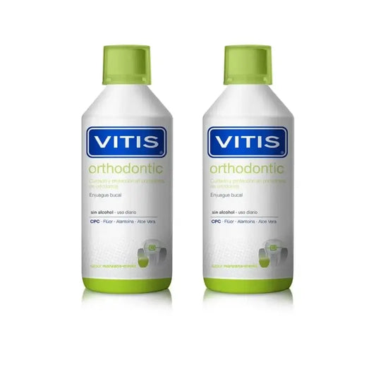 Vitis Kieferorthopädische Mundspülung mit Apfel-Minz-Geschmack, 2X500 Ml