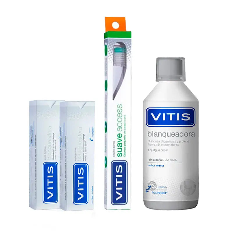 VITIS Whitening Pack (Mundspülung 500ml + Zahnpasta 2x100ml + weiche Zahnbürste)