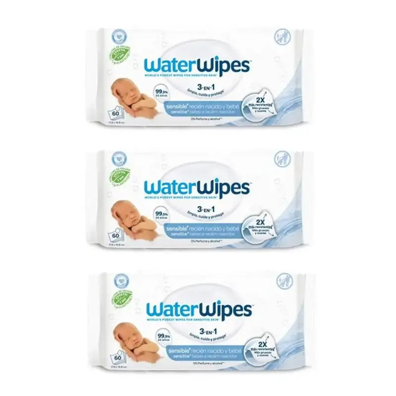 Waterwipes Biologisch abbaubare Baby-Feuchttücher, 3x60, 180 Stück.