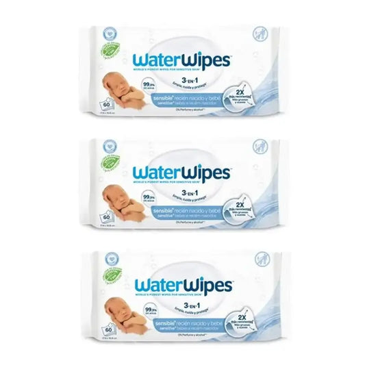 Waterwipes Biologisch abbaubare Baby-Feuchttücher, 3x60, 180 Stück.