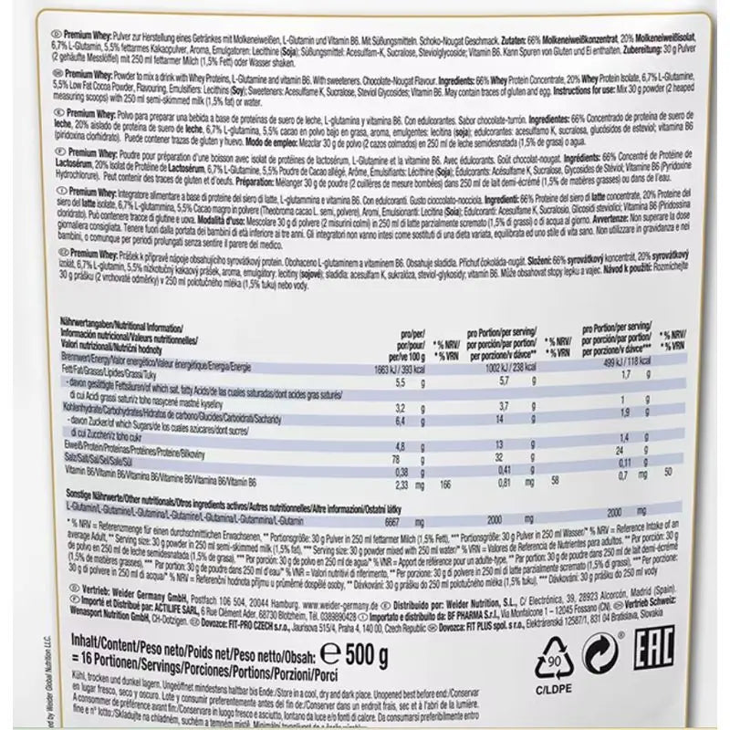 Weider Weider Premium Molke Schokolade 500Gr.