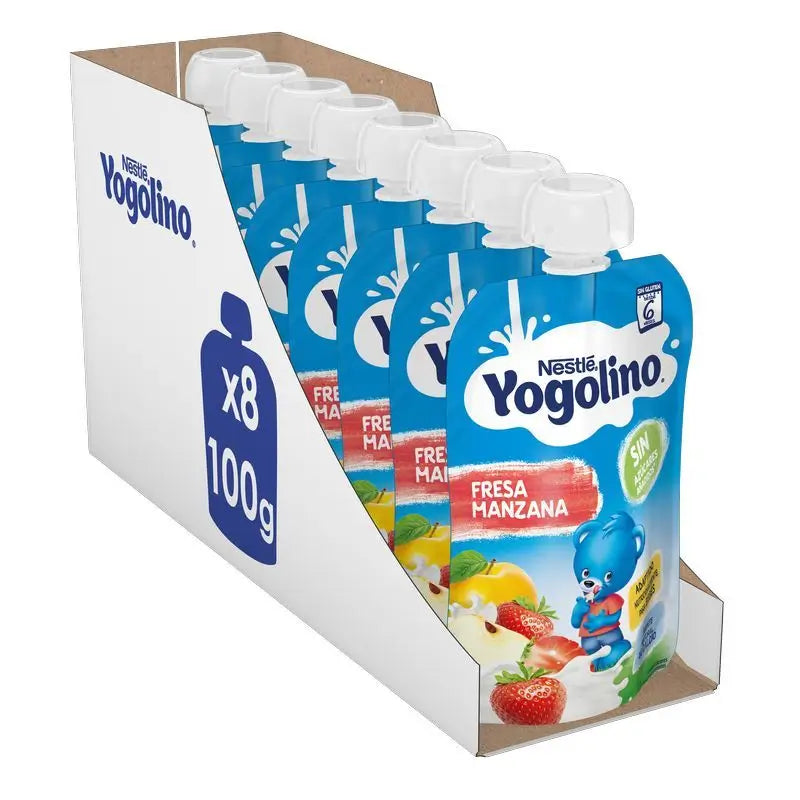YOGOLINO Zuckerfreie Erdbeer-Apfel Sachet Packung, 100g x 8 Einheiten