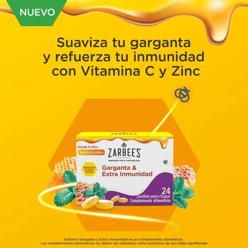 Zarbee'S Throat & Immunität 24 Lutschtabletten mit Honig, Pfefferminze, Zink und Vit.D