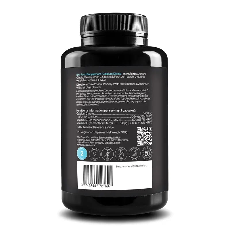 Zenement Calciumcitrat Vitamin D3 & K2, 120 vegetarische Kapseln
