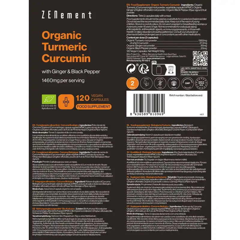Zenement Bio-Kurkuma 120 vegane Kapseln