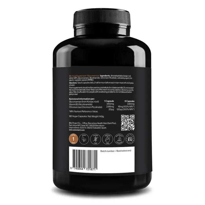 Zenement Glucomannan Natürliches Sättigungsgefühl, 180 vegane Kapseln