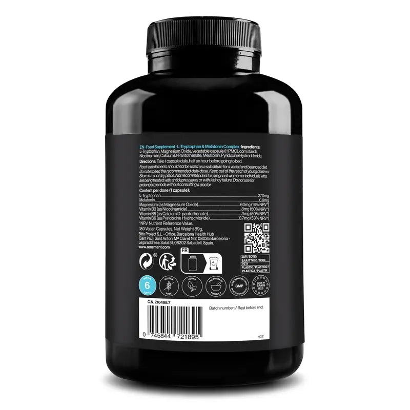 Zenement L-Tryptophan & Melatonin-Komplex, 180 vegane Kapseln
