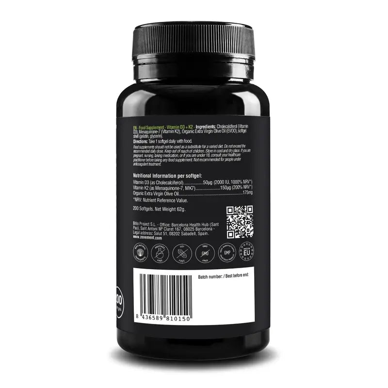 Zenement Vitamin D3 + K2, 2000 Ui UND 150 µg Mk-7, 200 Weichkapseln