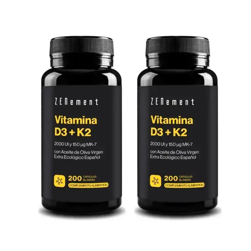 Zenement Vitamin D3 + K2, 2000 IU & 150 µg Mk-7, Packung mit 2 x 200 Softgels