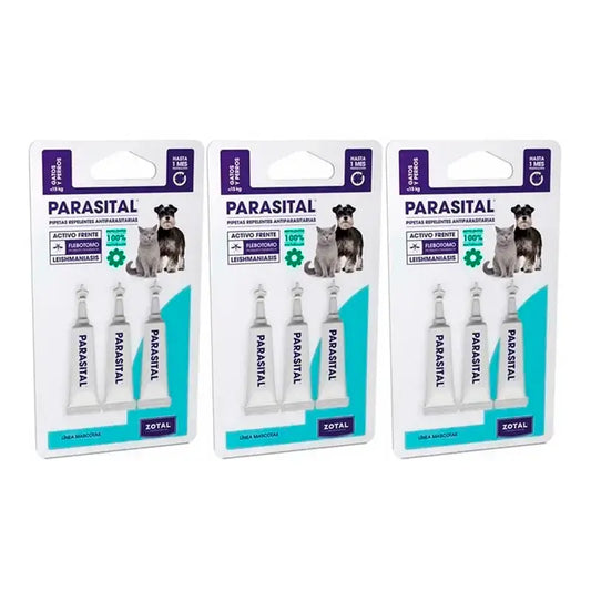 Zotal Parasital, Packung mit 3 x 3 antiparasitären Pipetten Katzen und kleine Hunde bis zu 10Kg