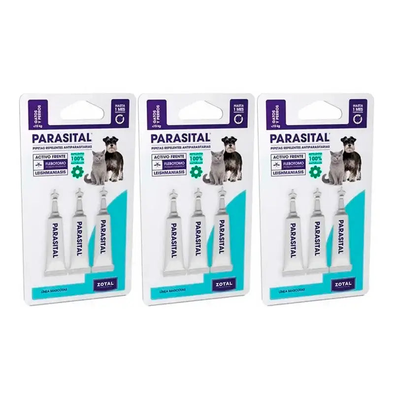 Zotal Parasital, Packung mit 3 x 3 antiparasitären Pipetten Katzen und kleine Hunde bis zu 10Kg