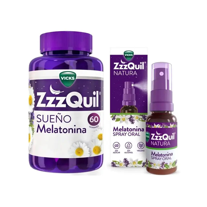 ZzzQuil Natura Melatonin Pack 60 Gummibärchen + Spray 30 ml